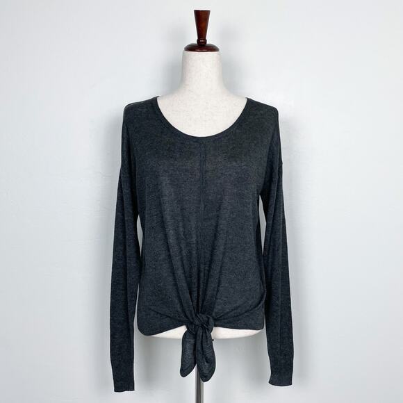 Madewell Lightweight Grey Knit Drop Sleeve Tie-Front Sweater - Picture 2 of 9